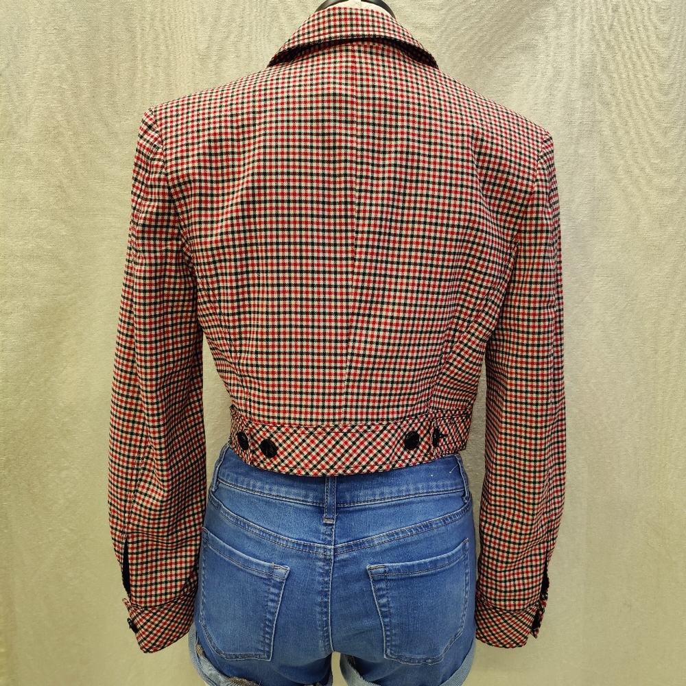 Georgiou Studio Red Black White Check Pattern Cropped Jacket - Size 4 - Picture 11 of 11